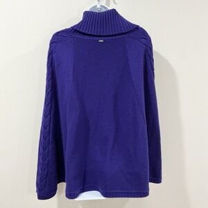 St John Chunky Cable Knit‎ 100% Cashmere Poncho XL Purple Luxury Minimalist